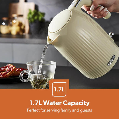 Geepas 1.7L Fluted Jug Kettle GK38068UK-CR | 360° Rotation, Boil-Dry Protection, Auto Cut-Off | For Water, Milk, Tea | Removable Filter | Cream, 2-Year Warranty