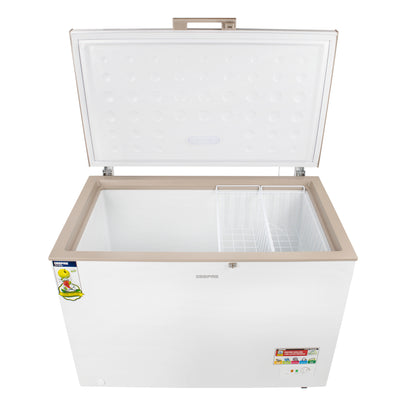 Geepas GCF4106WAH  Chest Freezer | 410L Capacity| 180W Power Efficient Freezer| LED Light |Lock & Key| Adjustable Thermostat|  High-Efficiency Cooling| 1-Year Warranty|