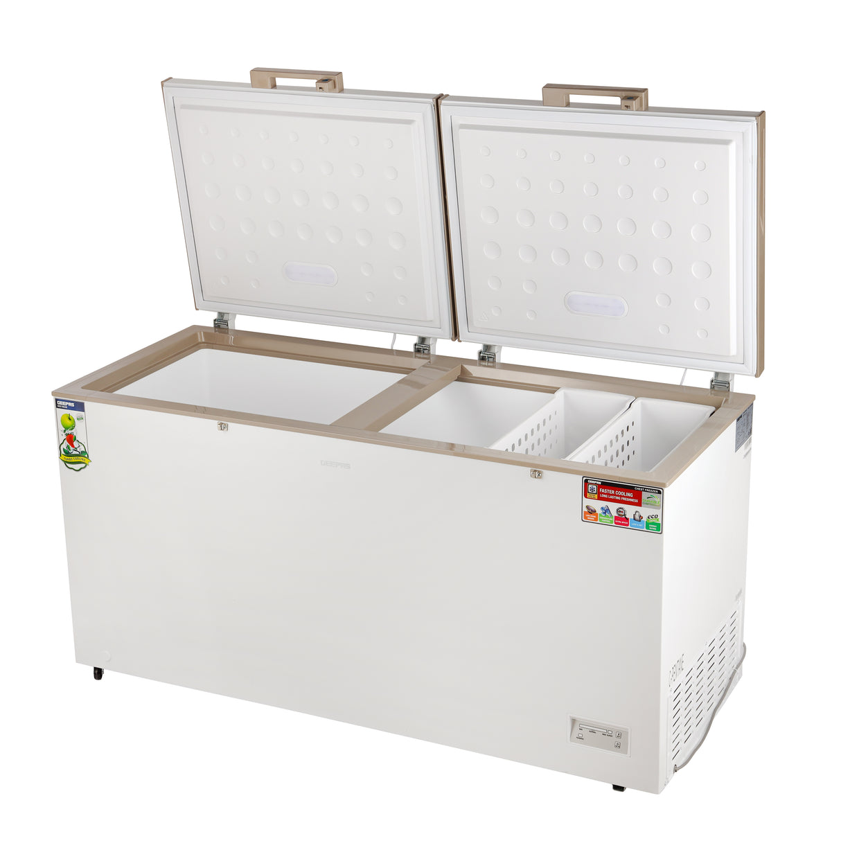 Geepas GCF55019WAH 550L Chest Freezer | Turbo Cooling | LED Light | Adjustable Thermostat | Lock & Key | 100% HCF Free | High-Efficiency Cooling | 1-Year Warranty