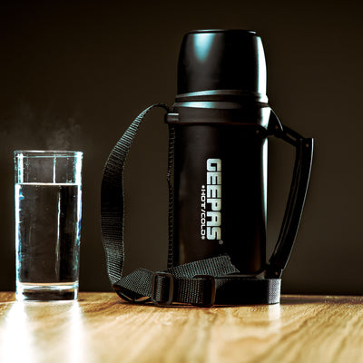 Geepas GSVB4110 Stainless Steel Vacuum Bottle | 1.2L | Double-Walled 18/8 Stainless Steel with Copper Coating | Hot 18H/Cold 24H Retention | BPA-Free | 2 Years Warranty
