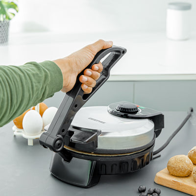 Geepas 8 Inch Chapathi Maker GCM5429 | 1000W  | Non-Stick Plates, Adjustable Temperature Control, Safety Protection & Easy Cleaning for Quick, Soft & Round Chapathis