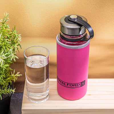 Royalford RF9695 Borosilicate Glass Bottle 800ml | Neoprene Sleeve| Leakproof Reusable Water Bottle for Office, Gym & Travel | Eco-Friendly Daily Hydration Use Needs