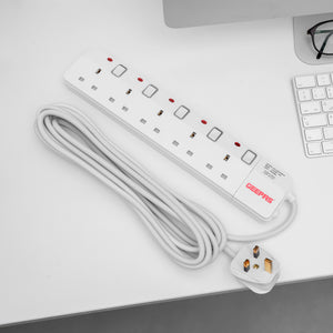 Geepas GES4085 5-Way Extension Socket | 5m Heavy-Duty Cord | Individual Switches & Indicators | 13A Power| Fire-Retardant Body | Child Safety & High Efficiency Design