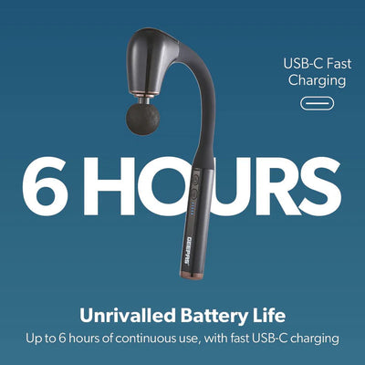 Geepas GM86093UK Curved Long Handle Massage Gun| 5-Speed Brushless Motor Massager with 4 Heads| LED Indicators & 15-Min Timer for Deep Muscle Relaxation| 2 years warranty