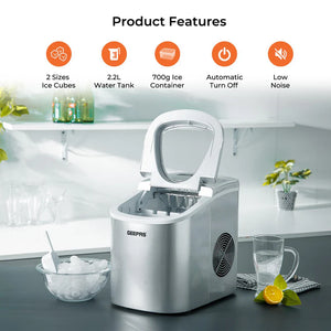 Geepas Portable Automatic Ice Maker GIM63053UK | 12kg/Day Production Capacity| 1.2L Water Tank| 600g Ice Storage| Makes 9 Ice Bullets in 7 Minutes| 2 Years Warranty