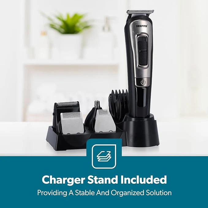 Geepas Rechargeable 11-in-1 Grooming Kit GTR8300 | Hair Clipper| Beard Trimmer| Precision Shaver| Nose & Ear Trimmer| USB Charging| LED Indicator| Complete Styling Set