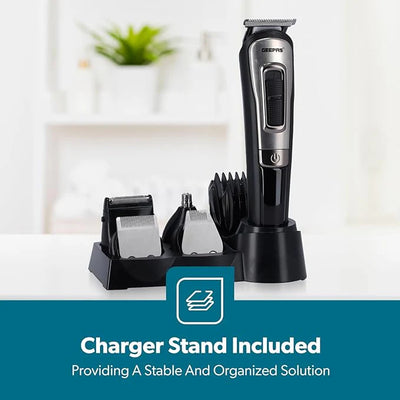 Geepas Rechargeable 11-in-1 Grooming Kit GTR8300 | Hair Clipper| Beard Trimmer| Precision Shaver| Nose & Ear Trimmer| USB Charging| LED Indicator| Complete Styling Set