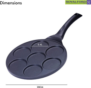 Royalford RF5781 Die-Cast Aluminium Pancake Maker | 7-Cup Non-Stick Pancake Pan | Heat-Resistant Exterior| Bakelite Soft-Touch Handle| Easy Cleaning & Dishwasher-Safe
