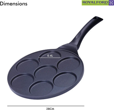 Royalford RF5781 Die-Cast Aluminium Pancake Maker | 7-Cup Non-Stick Pancake Pan | Heat-Resistant Exterior| Bakelite Soft-Touch Handle| Easy Cleaning & Dishwasher-Safe