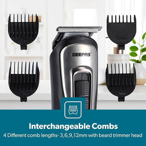 Geepas Rechargeable 11-in-1 Grooming Kit GTR8300 | Hair Clipper| Beard Trimmer| Precision Shaver| Nose & Ear Trimmer| USB Charging| LED Indicator| Complete Styling Set