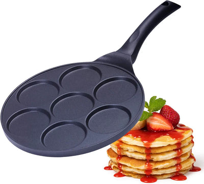 Royalford RF5781 Die-Cast Aluminium Pancake Maker | 7-Cup Non-Stick Pancake Pan | Heat-Resistant Exterior| Bakelite Soft-Touch Handle| Easy Cleaning & Dishwasher-Safe