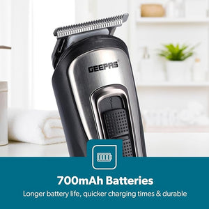Geepas Rechargeable 11-in-1 Grooming Kit GTR8300 | Hair Clipper| Beard Trimmer| Precision Shaver| Nose & Ear Trimmer| USB Charging| LED Indicator| Complete Styling Set
