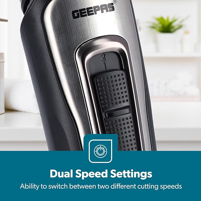 Geepas Rechargeable 11-in-1 Grooming Kit GTR8300 | Hair Clipper| Beard Trimmer| Precision Shaver| Nose & Ear Trimmer| USB Charging| LED Indicator| Complete Styling Set