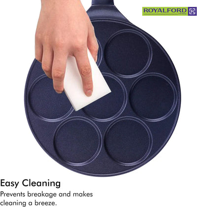 Royalford RF5781 Die-Cast Aluminium Pancake Maker | 7-Cup Non-Stick Pancake Pan | Heat-Resistant Exterior| Bakelite Soft-Touch Handle| Easy Cleaning & Dishwasher-Safe
