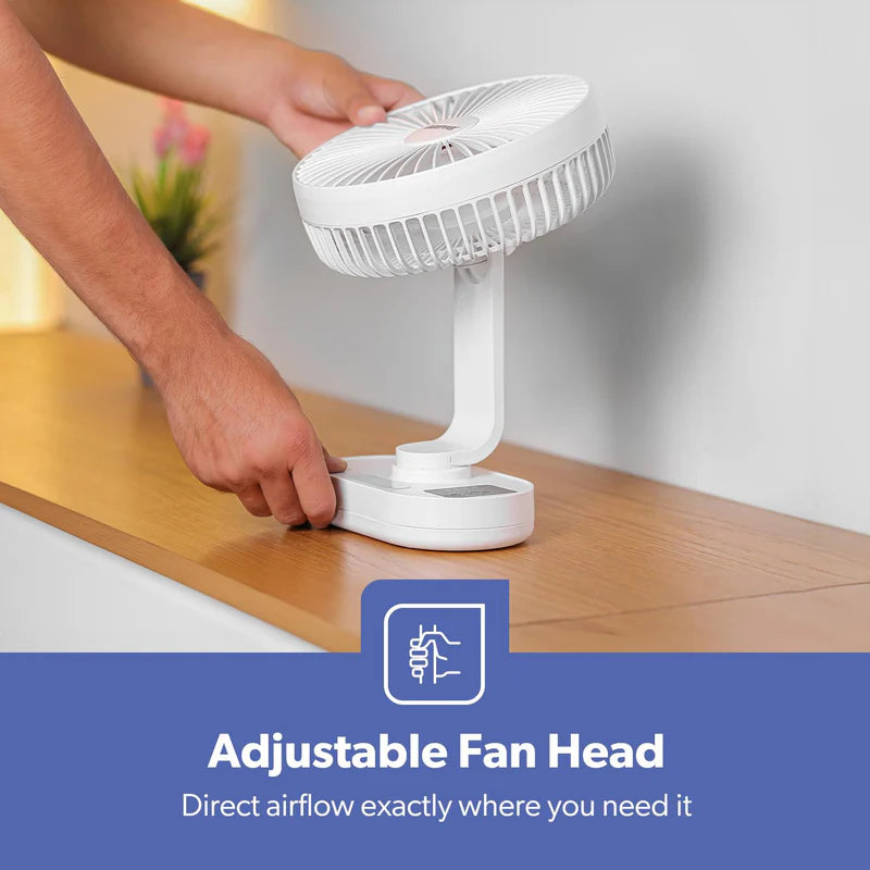 Geepas GF21157 8-Inch Rechargeable Fan with LED Night Light |Features 3-speed control |9-hour runtime |lithium battery |3 Blade Fan with Adjustable Head| portable design