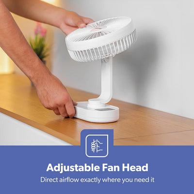 Geepas GF21157 8-Inch Rechargeable Fan with LED Night Light |Features 3-speed control |9-hour runtime |lithium battery |3 Blade Fan with Adjustable Head| portable design