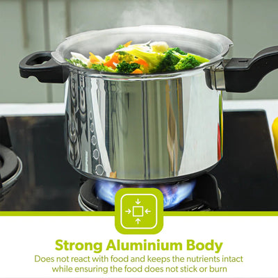 Royalford RF5802 5L Induction Base Pressure Cooker | Fast & Safe Cooking | Durable Aluminium Body | Even Heat Distribution | Secure Lock System | Energy Efficient