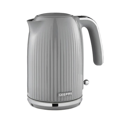 Geepas 1.7L Fluted Grey Jug Kettle GK38068UK-GR | 3000W Rapid Boil | 360° Cordless Base | Auto Shut-Off & Boil-Dry Protection | Elegant Design | 2 Years Warranty