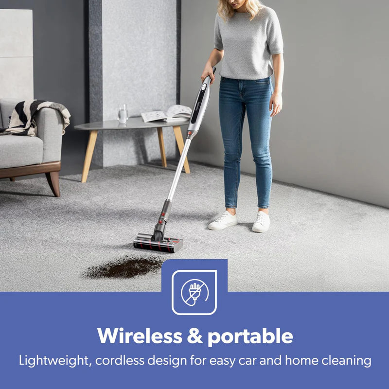 Geepas GVC19062UK Cordless 2-in-1 Stick & Handheld Vacuum Cleaner |HEPA Filter |Double Roller Brush | LED Display |Powerful Brushless Motor| Cordless & Lightweight Design