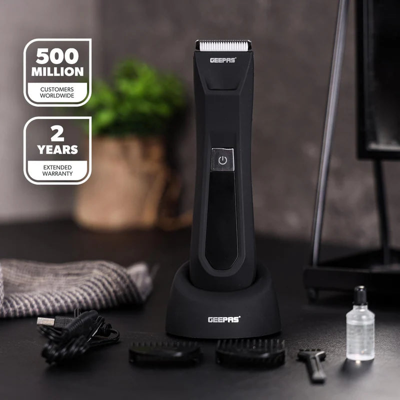 Geepas GTR57519UK Waterproof Body Trimmer with LED Display | IPX5 Protection | Ceramic & Stainless Steel Blades | 2-Speed Control |  LED Light for Full Body Grooming