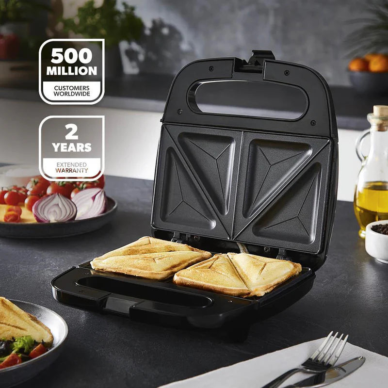 Geepas 2-Slice Sandwich Maker | 700W Powerful Sandwich Toaster with Non-Stick Plates| Cool-Touch Handle| Indicator Lights| Easy Cleaning| Compact Design| 2 Years Warranty