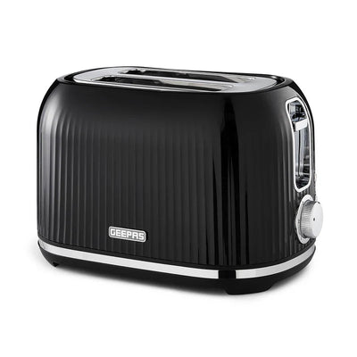Geepas Fluted Bread Toaster GBT36558UK-BK – 2 Slice, 6 Browning Levels, Removable Crumb Tray, Defrost & Reheat, Ideal for All Bread Types, 2-Year Warranty, Black