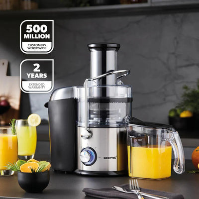 Geepas GJE46011 Powerful Juice Extractor | 1.2L Large Capacity Juicer | 800W | Stainless Steel Body| 2 Speed Control| Safety Locking Arm| Easy to Clean| 2 Year Warranty