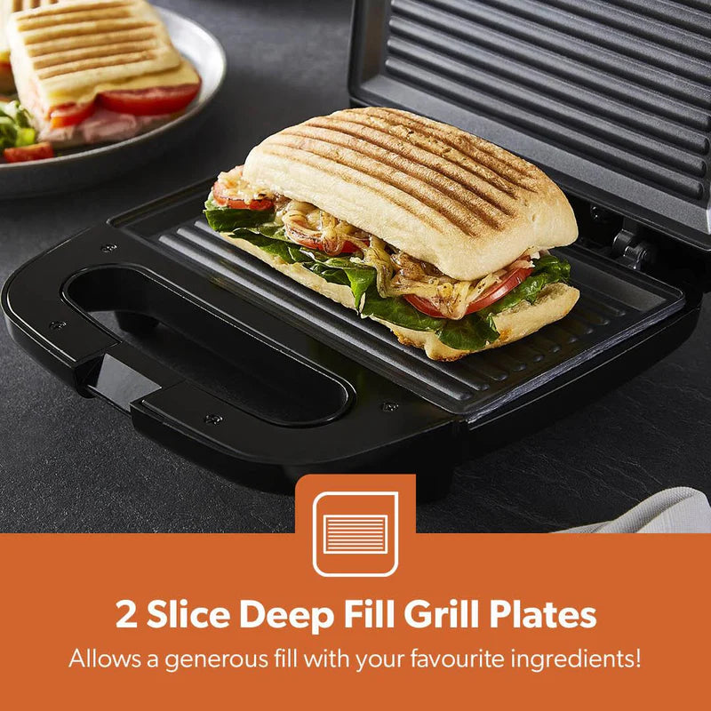 Geepas GGM6001 Stainless Steel Grill Maker | 2 Slice Capacity| 750W Power| Non-Stick Plates| Overheat Protection| Power Indicator| Easy to Clean|  2 Years Warranty