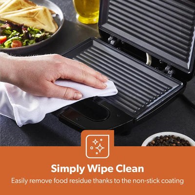 Geepas GGM6001 Stainless Steel Grill Maker | 2 Slice Capacity| 750W Power| Non-Stick Plates| Overheat Protection| Power Indicator| Easy to Clean|  2 Years Warranty