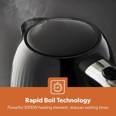 Geepas 1.7L Fluted Black Jug Kettle GK38068UK-BK |  3000W Rapid Boil | 360° Cordless Base | Auto Shut-Off & Boil-Dry Protection | Elegant Design | 2 Years Warranty
