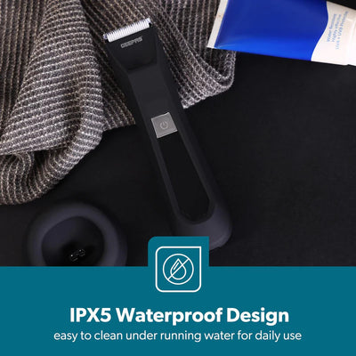 Geepas GTR57519UK Waterproof Body Trimmer with LED Display | IPX5 Protection | Ceramic & Stainless Steel Blades | 2-Speed Control |  LED Light for Full Body Grooming