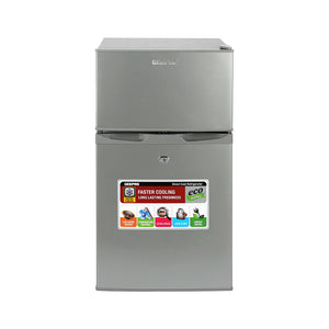 Geepas GRF1259GPE 125L Double Door Refrigerator |85L Net Capacity |double door design |High-performance tropical compressor |Adjustable thermostat |tempered glass shelves