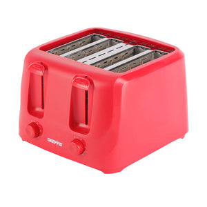 Geepas GBT36549UK-RD 4 Slice Bread Toaster 1400W with 6 Browning Settings | Self-Centering Function | Removable Crumb Tray and Convenient Cord Storage | Easy to Use