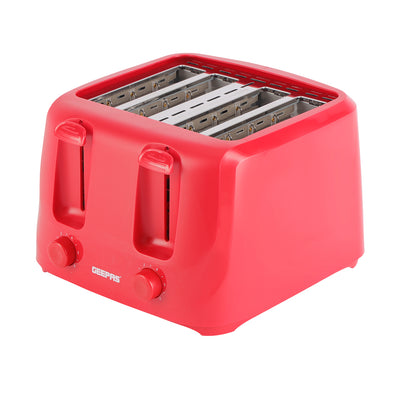 Geepas GBT36549UK-RD 4 Slice Bread Toaster 1400W with 6 Browning Settings | Self-Centering Function | Removable Crumb Tray and Convenient Cord Storage | Easy to Use