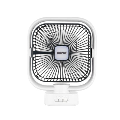 Geepas GF21122 8-Inch Oscillating LED Table Fan | Rechargeable AC/DC Function| 2x1500mAh Lithium Battery| Two-Level LED Light| 9 Hours Working Time| 2 Years Warranty