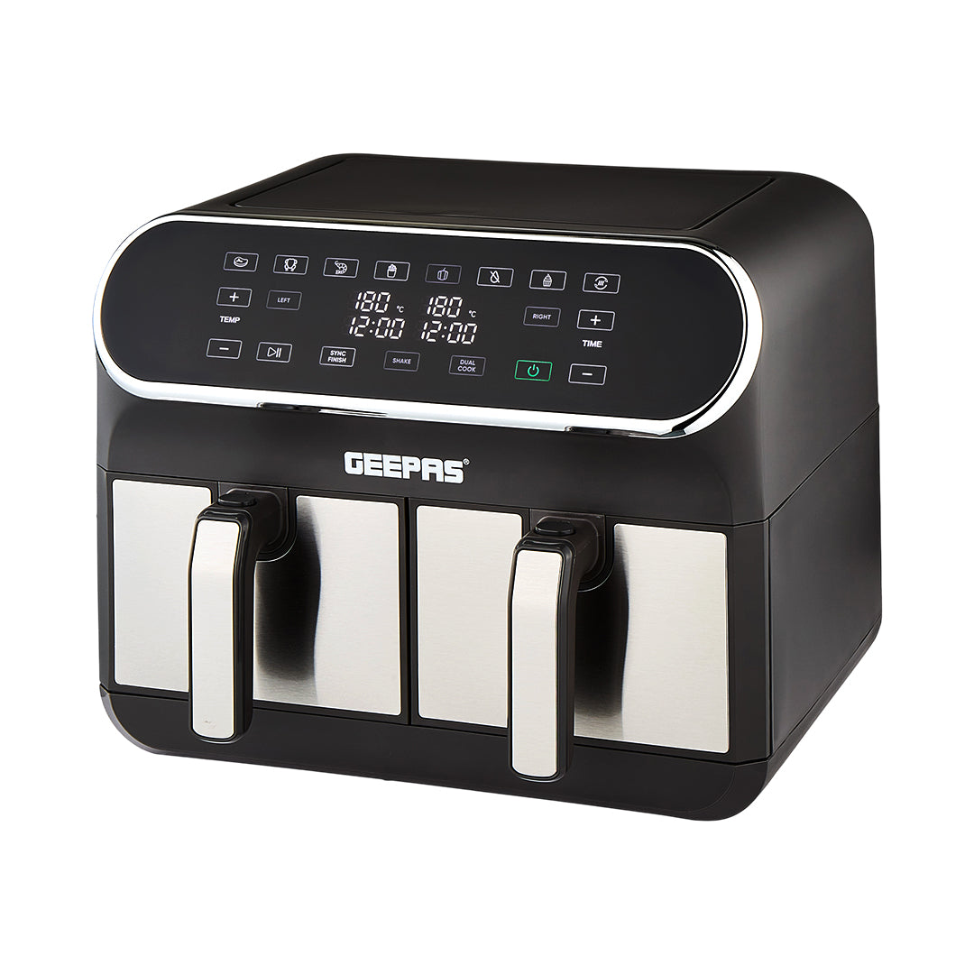 Geepas GAF37535UK Digital Air Fryer | 8L Dual Basket with LED Display |  Touch Control Panel |   60 Minute Timer |  Healthy Oil and  Fat Free Cooking Technology