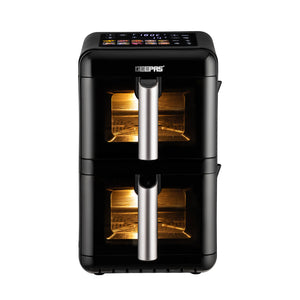 Geepas GAF37548 2800W Dual Basket Digital Air Fryer | 12L Capacity | Dual 6L Baskets| Vortex Rapid Air Technology | 10 Preset Cooking Modes |  Touch Control Panel