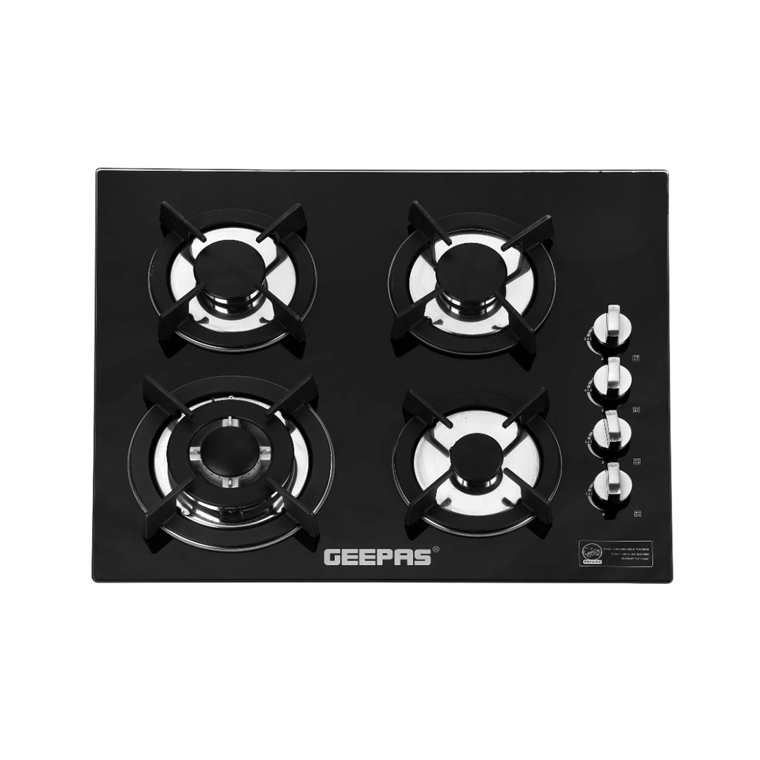 Geepas GGC31050FFD Built-in Glass Gas Hob | 4  Burners | Auto Ignition System | Flame Failure Safety Device (FFD) | Durable Design | Energy Efficient | 2 Years Warranty