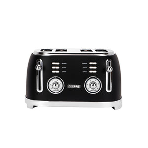 Geepas GBT36564UK-BK 4 Slice Toaster | Powerful 1500W Metal Body | 6 Browning Levels | Removable Crumb Tray | Defrost, Reheat & Cancel Functions with Cord Storage