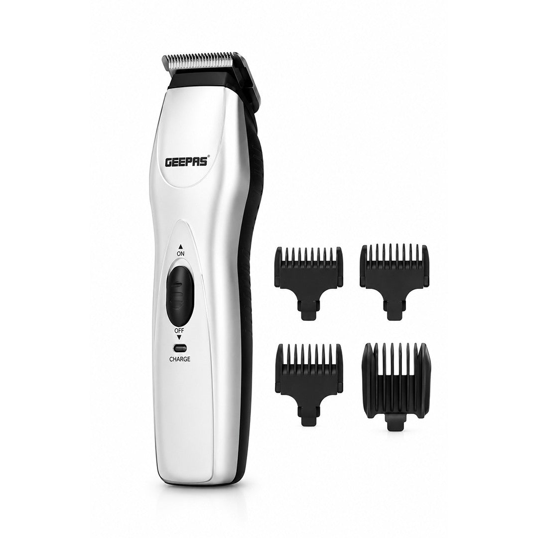 GeepasGTR34H Rechargeable Hair Trimmer |  Stainless Steel Blades | Lithium Battery & 4 Comb Attachments | 90-Minute Cordless Runtime | Durable & Ergonomic Grip Design