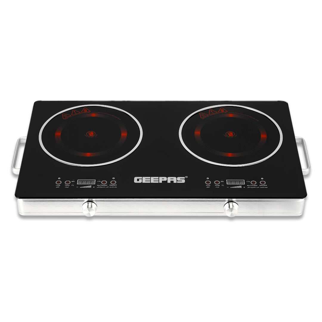 Geepas Digital Infrared Cooker GIC6131 |3600W Double Cooking Hob | Dual Ceramic Plates| Touch & Knob Control| Digital Display| Timer| Safety Protection|  2 Years Warranty