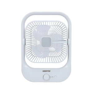 Geepas GF21162 8” Rechargeable Fan with LED Light | 2-Speed Powerful Airflow | Built-in Battery for Power Backup | Portable Design | Adjustable Tilt | 2 Years Warranty