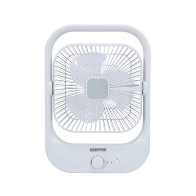 Geepas GF21162 8” Rechargeable Fan with LED Light | 2-Speed Powerful Airflow | Built-in Battery for Power Backup | Portable Design | Adjustable Tilt | 2 Years Warranty