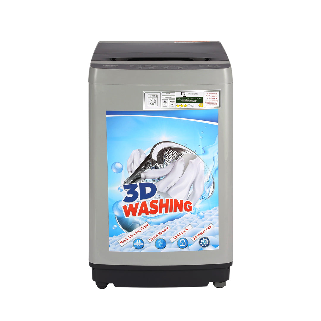 Geepas GFWM6800LCR Automatic Washing Machine | 7Kg Top Load Washer with 3D Waterfall | Smart Sensor| Magic Cleaning Filter| Diamond Drum & 10 Wash Programs| 800RPM Motor