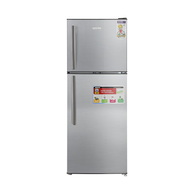 Geepas GRF2209SXE 200L Double Door Defrost Refrigerator | Instant Cooling |138L Net Capacity | Adjustable temperature control | tempered glass shelves | R600a refrigerant