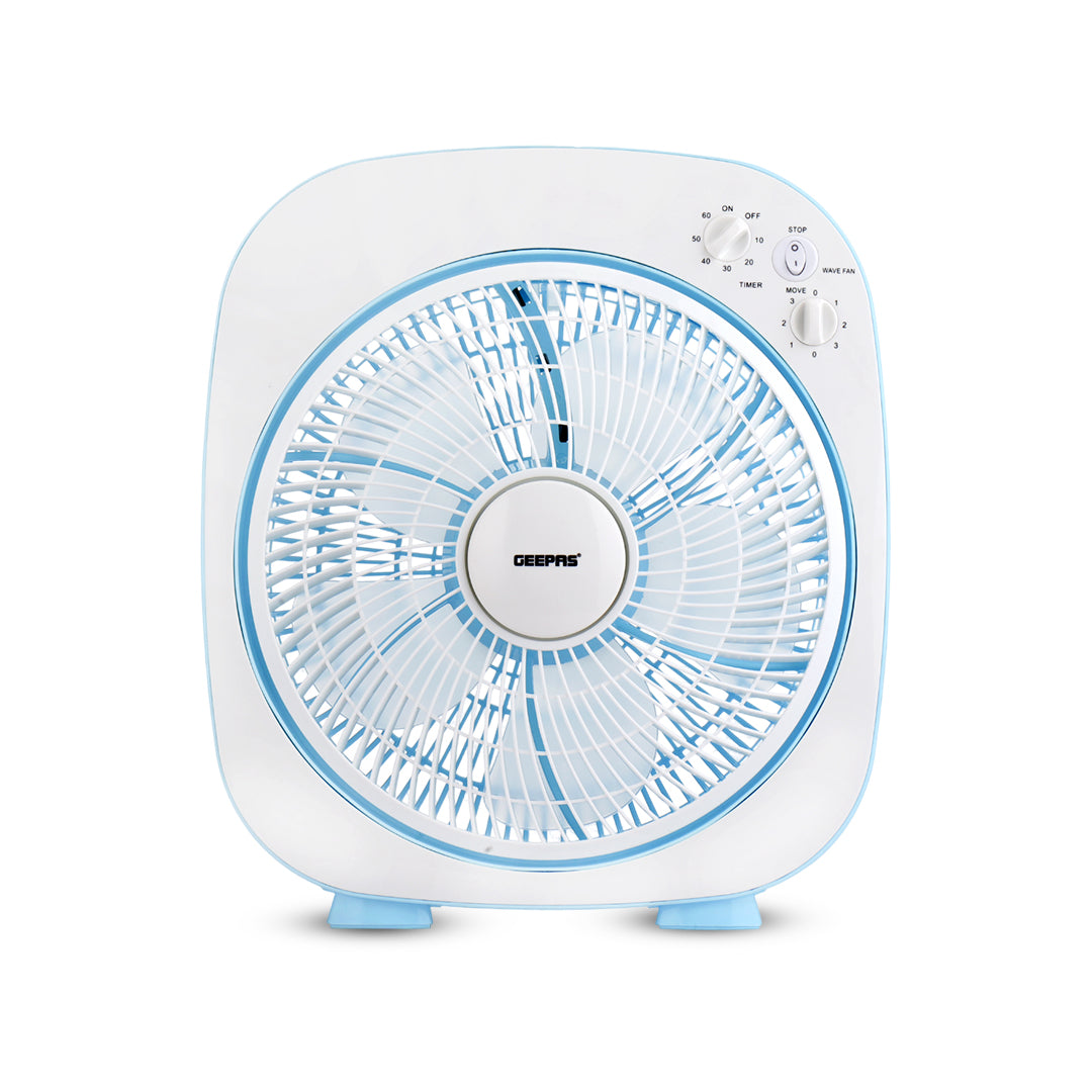 Geepas GF926 12 Inch Box Fan | 60-Min Timer | 3 Speed Control | Powerful Motor | Compact Portable Design | Energy Efficient Cooling Fan for Home, Office & Indoor Use