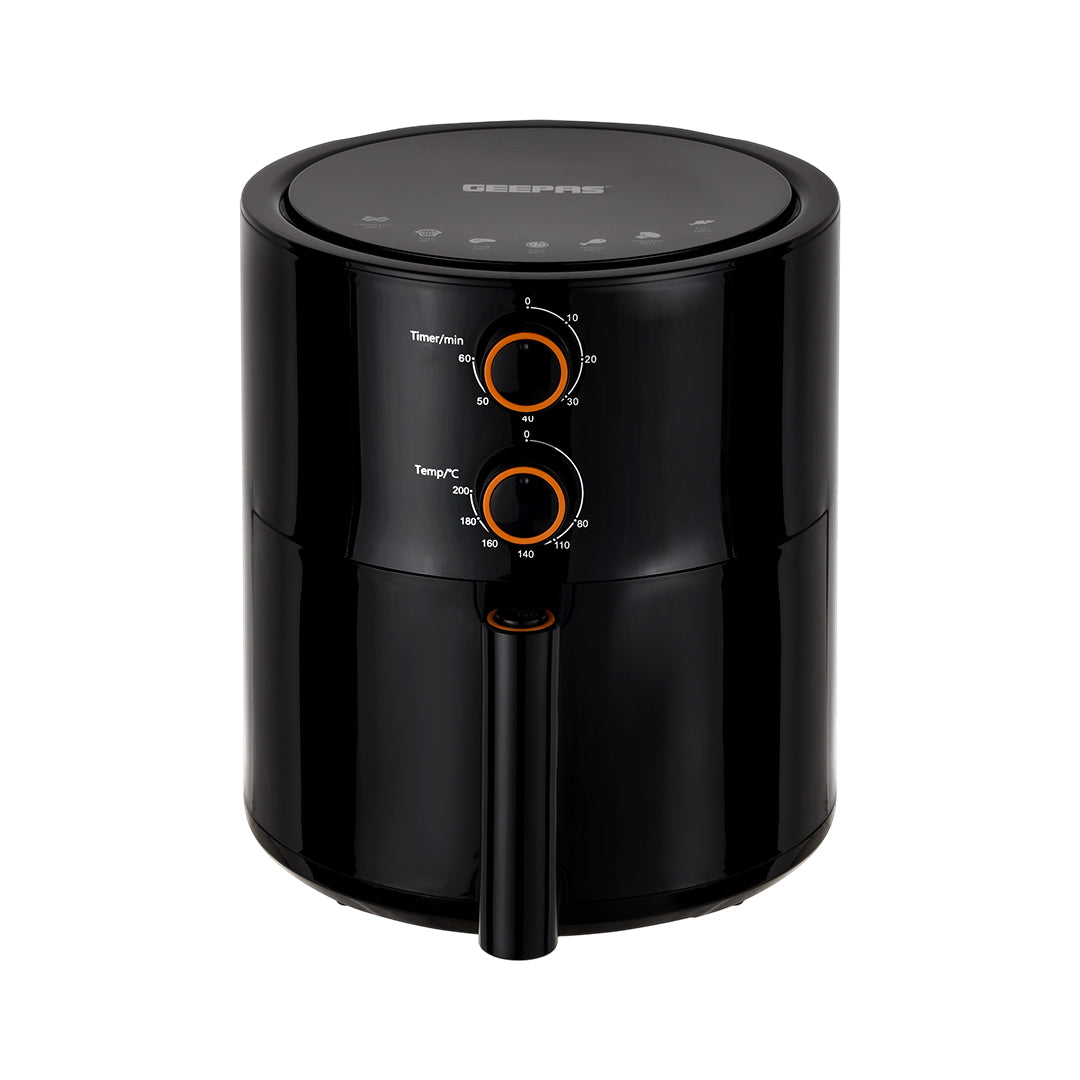 Geepas Air Fryer- GAF37513/ 4.0 L Pot, Non-Stick Coating, with Vortex Frying Technology/ Multiple Function, 1-60 Min Timer, Temperature 80-200 Degree Celsius, Black