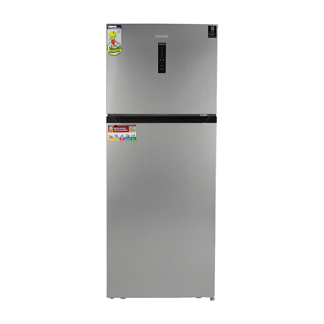 Geepas GRF5109SXHN 500L No Frost Double Door Refrigerator | 420L Net Capacity | Inverter Compressor Technology | Multi Air Flow Cooling |Digital LED Touch Control Panel