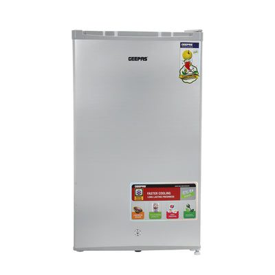 Geepas GRF119SPE 110L Single Door Defrost Refrigerator |92L Net Capacity |Quick Cooling technology |single door design | Mechanical temperature control |R600a refrigerant