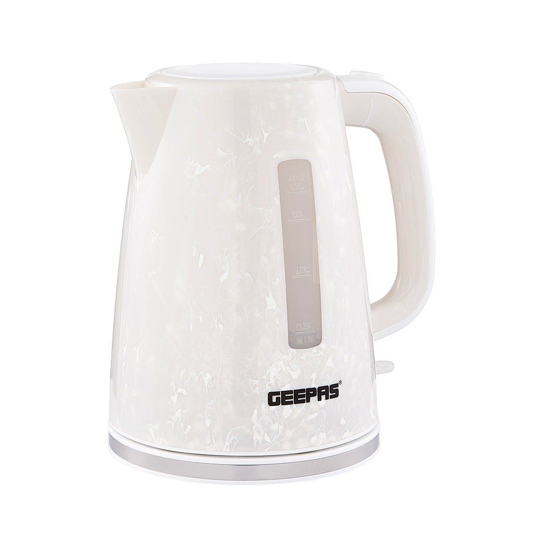 Geepas GK38067UK-WT Skye Collection 1.7L Electric Kettle | 360° Cordless Base | Auto Shut Off | Boil Dry Protection | Water Level Indicator |Kettle for Home & Office Use